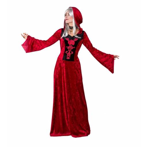 Dámské středověké šaty s kapucí - Červené 42/44