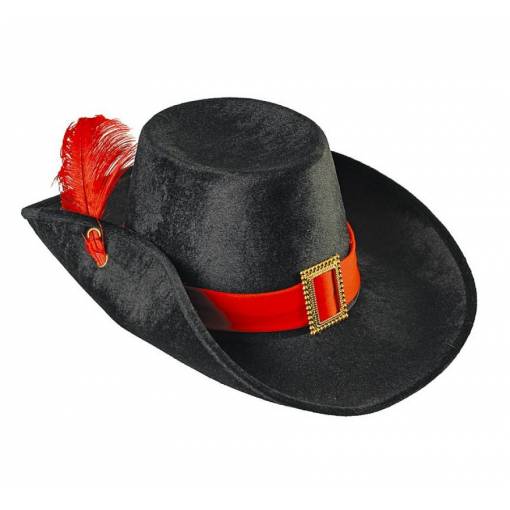 Foto - Mušketýrský klobouk - Černý s červenými detaily