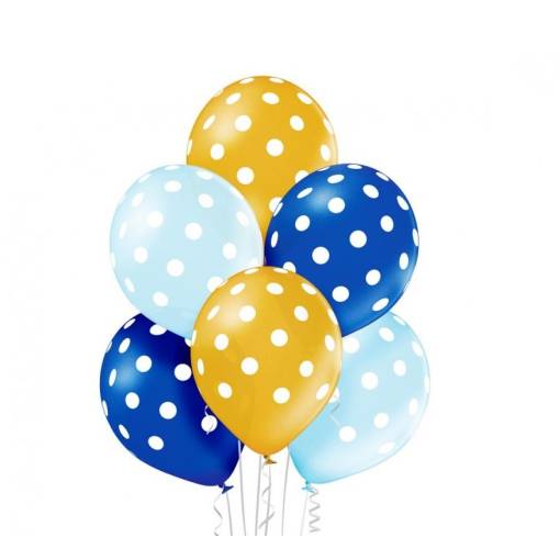 Foto - Prémiové balónky - Modré a žluté s puntíky, 6 kusů