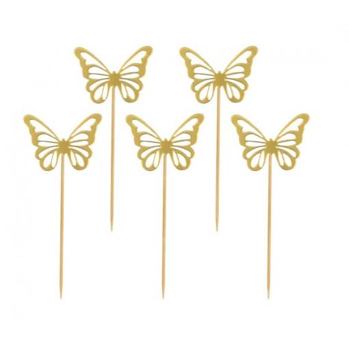 Dortový zápich - Zlatý motýl, 12 kusů