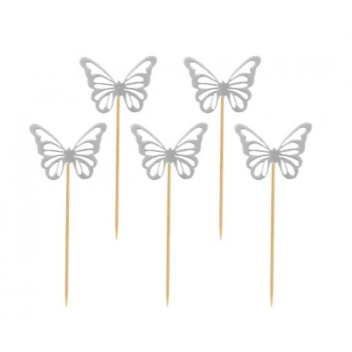 Dortový zápich - Stříbrný motýl, 12 kusů